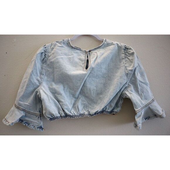 WeWoreWhat WWDT48-1 Women's Sz Small Indigo Comfort Cropped Denim Top - Picture 2 of 8